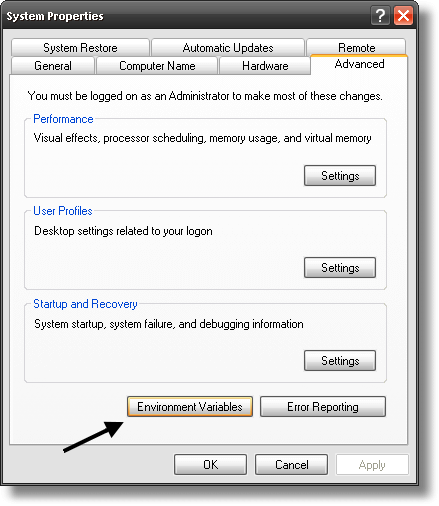 Environment Variables Button